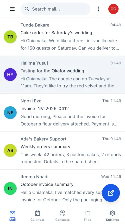 The webmail inbox on a phone