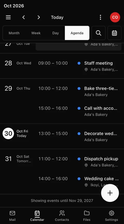 The week's events in the calendar on a phone