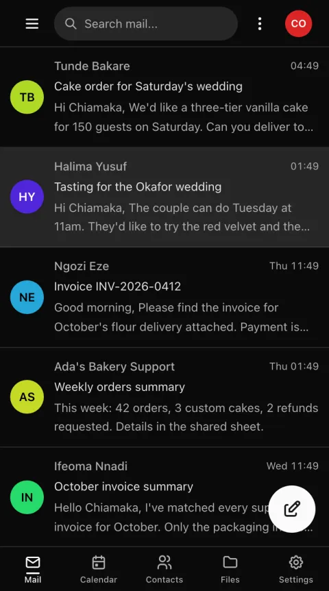 The webmail inbox on a phone