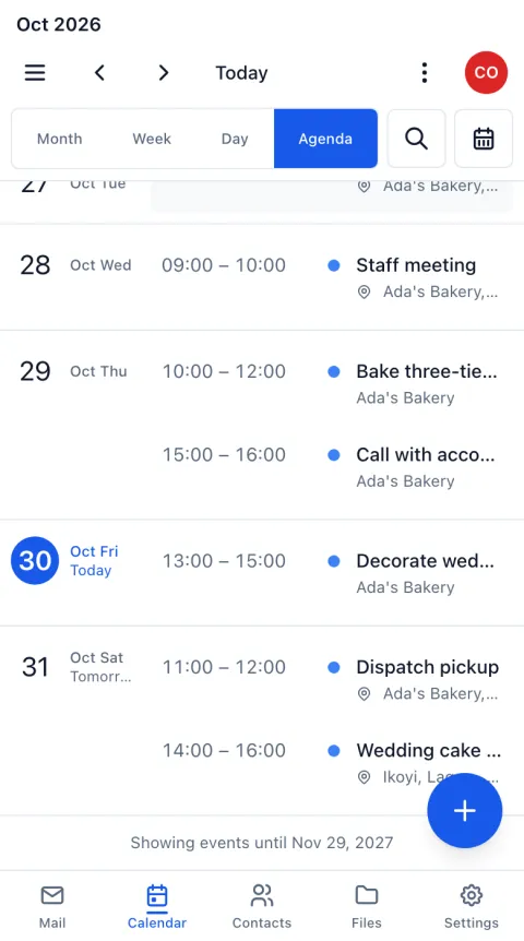 The week's events in the calendar on a phone