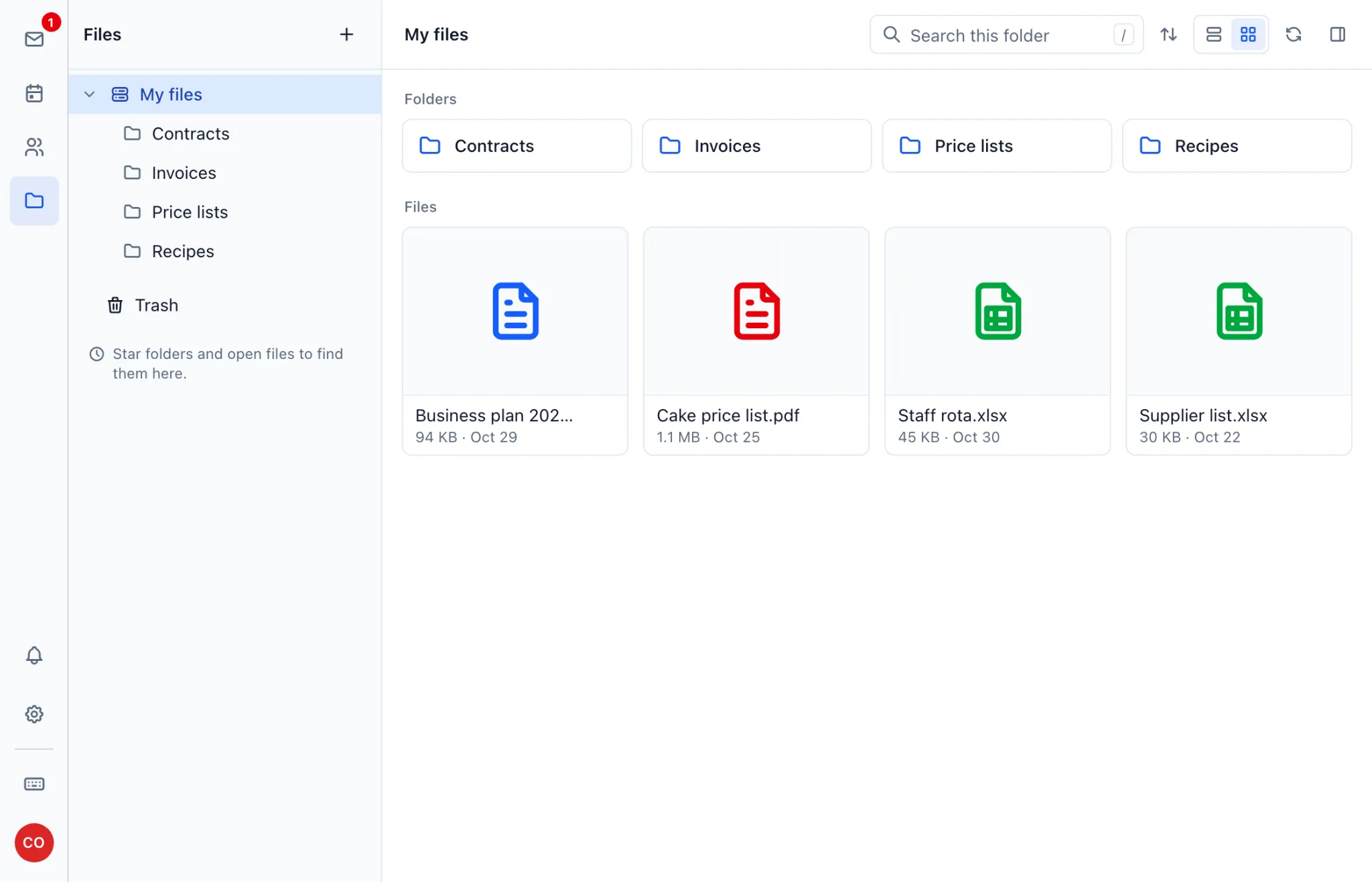 Folders for contracts and invoices beside documents in file storage